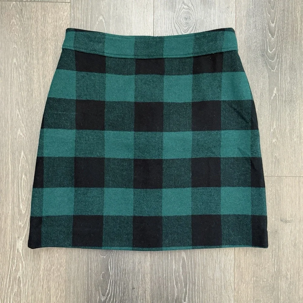 J Crew Buffalo Check Plaid Wool Blend Mini A-Line Skirt 6 Prep Academia Goth NWT